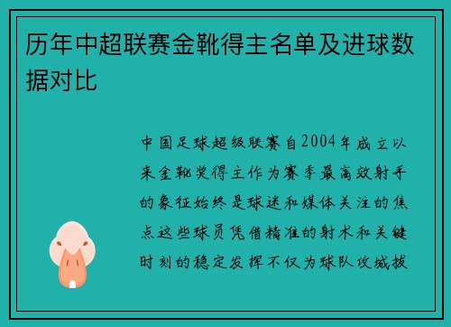 历年中超联赛金靴得主名单及进球数据对比